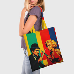 Сумка-шопер Чарли Чаплин против Мэрилин Монро поп-арт, цвет: 3D-принт — фото 2