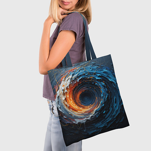 Сумка-шоппер Краска синяя и оранжевая в форме вихря / 3D-принт – фото 3