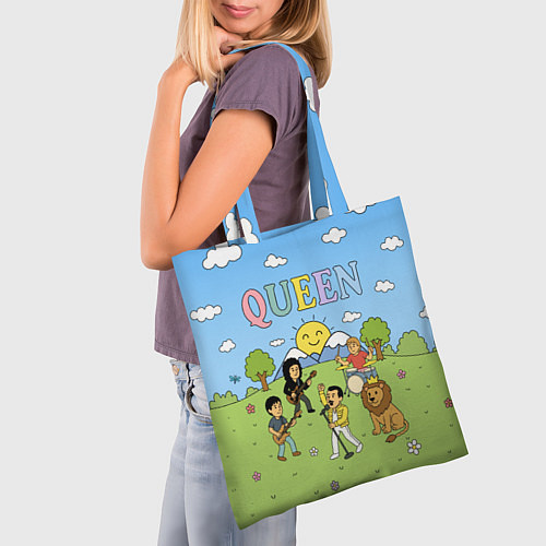 Сумка-шоппер Queen мультяшный стиль на поляне / 3D-принт – фото 3