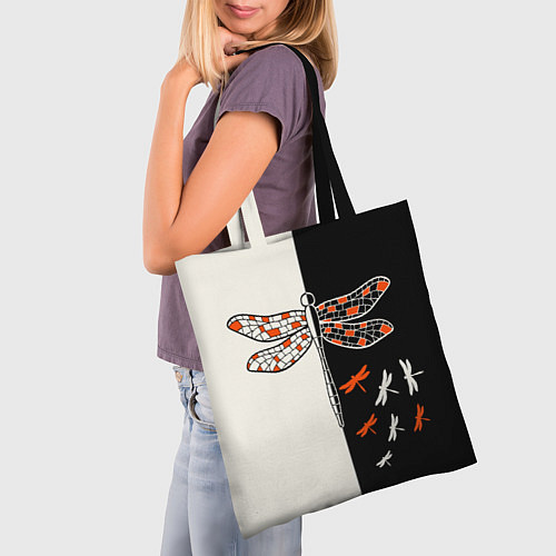Сумка-шоппер Стрекозы на черно-белом / 3D-принт – фото 3