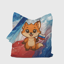 Сумка-шопер Лисенок с флагом России, цвет: 3D-принт