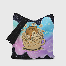 Сумка-шопер Менеджер капибара в кружке в стикерах, цвет: 3D-принт
