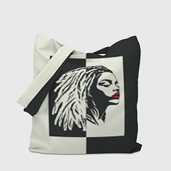 Сумка-шоппер Девушка с дредами на темно-зеленом