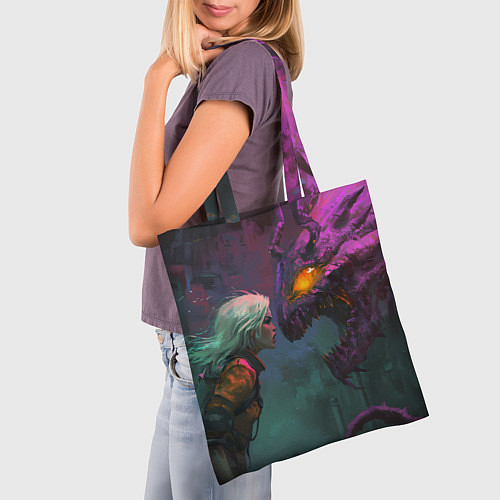 Сумка-шоппер Цири и чудовище смотрят друг на друга / 3D-принт – фото 3