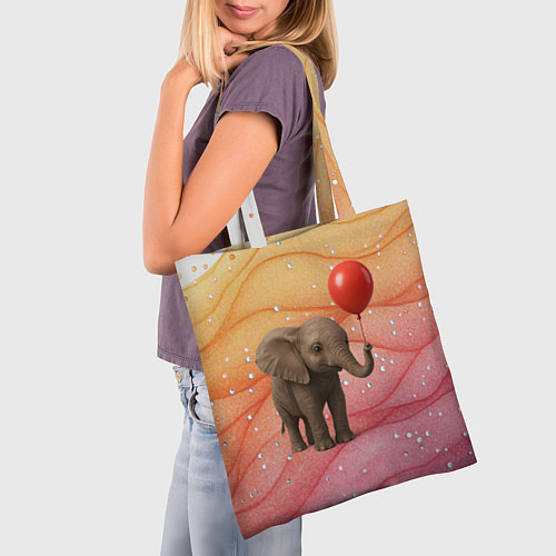 Сумка-шоппер Слоненок с красным воздушным шариком / 3D-принт – фото 3