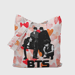 Сумка-шопер BTS на фоне сердечек, цвет: 3D-принт