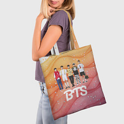 Сумка-шопер BTS желто-розовый блестящий фон, цвет: 3D-принт — фото 2