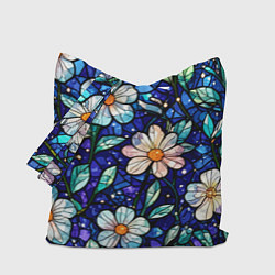 Сумка-шопер Цветочный тёмно-синий витраж, цвет: 3D-принт