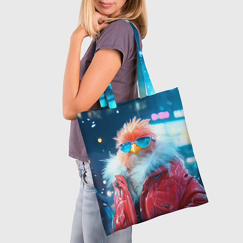 Сумка-шоппер Розовая птичка в куртке / 3D-принт – фото 3