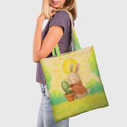 Сумка-шопер Заяц обнимает кактус, цвет: 3D-принт — фото 2