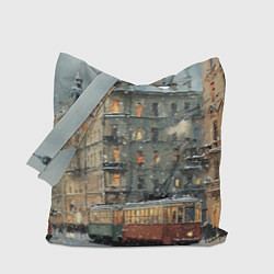 Сумка-шопер Трамваи в зимнем Санкт-Петербурге, цвет: 3D-принт