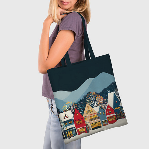 Сумка-шоппер Новогодний городок в горах / 3D-принт – фото 3