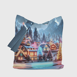 Сумка-шопер Городок в новогодних огоньках, цвет: 3D-принт