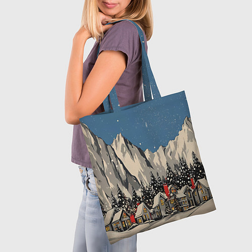 Сумка-шоппер Небольшой новогодний город в горах / 3D-принт – фото 3