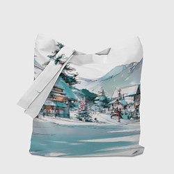 Сумка-шопер Дома и елки - Новый год, цвет: 3D-принт