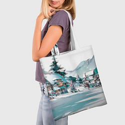 Сумка-шопер Дома и елки - Новый год, цвет: 3D-принт — фото 2