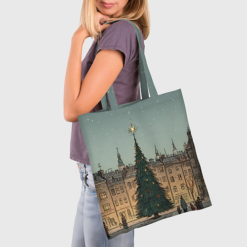 Сумка-шоппер Новогодняя елка во дворе / 3D-принт – фото 3
