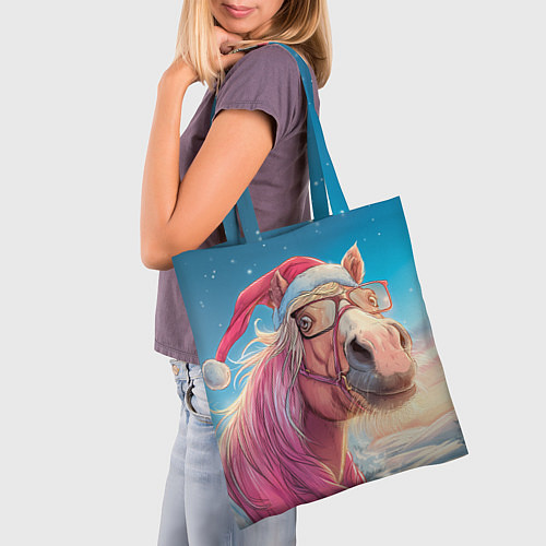 Сумка-шоппер Новогодняя лошадь в очках / 3D-принт – фото 3