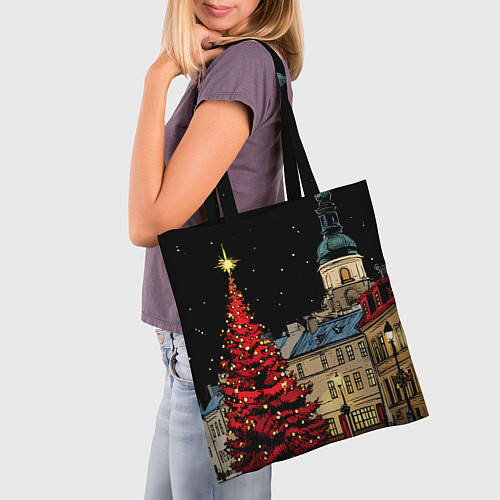 Сумка-шоппер Красная новогодняя елка / 3D-принт – фото 3