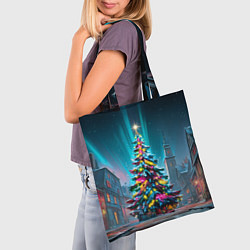 Сумка-шопер Новогодняя елка в гирляндах, цвет: 3D-принт — фото 2