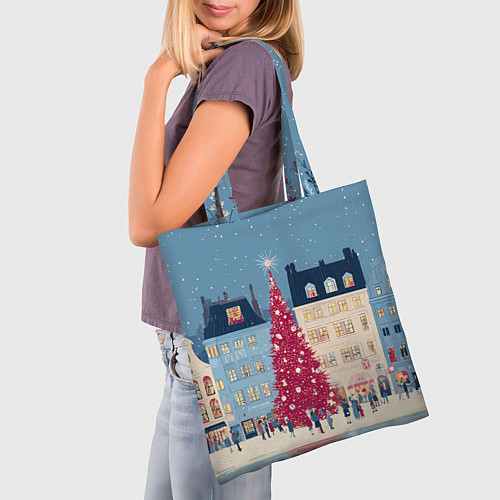 Сумка-шоппер Новогоднее гуляние у красной елки / 3D-принт – фото 3