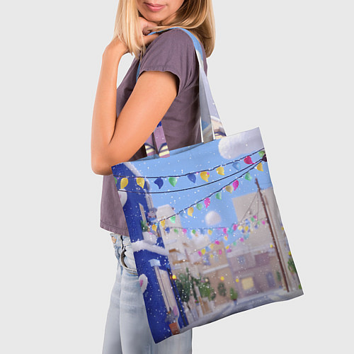 Сумка-шоппер Предновогодний праздничный дворик / 3D-принт – фото 3