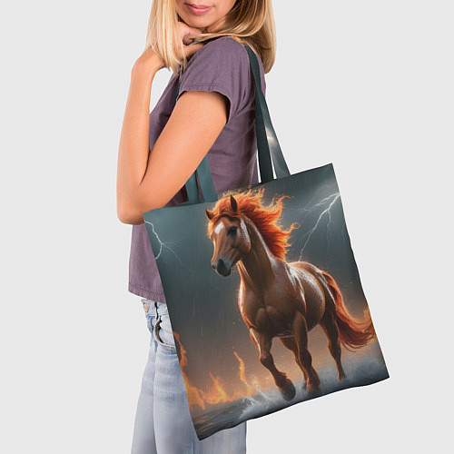 Сумка-шоппер Огненная лошадь в грозу / 3D-принт – фото 3
