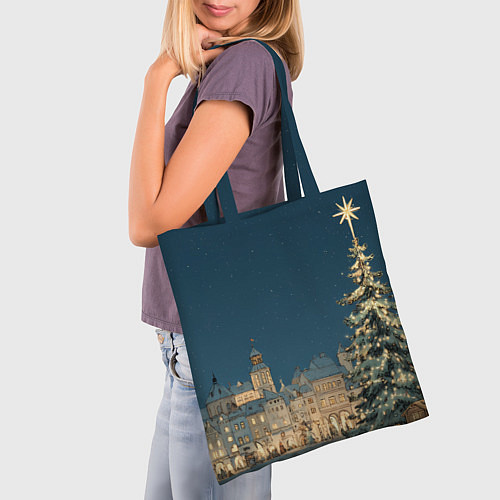 Сумка-шоппер Новогодняя атмосфера в городе / 3D-принт – фото 3