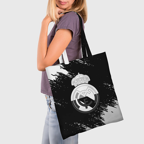 Сумка-шоппер Реал Мадрид черно белые краски / 3D-принт – фото 3