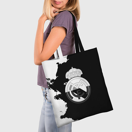 Сумка-шоппер Реал Мадрид черно белые краски / 3D-принт – фото 3