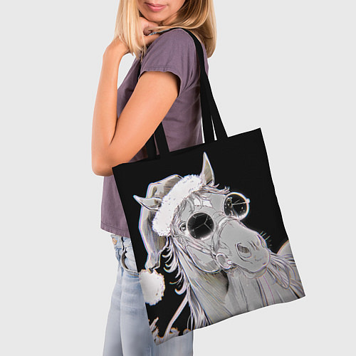 Сумка-шоппер Новогодняя лошадь в круглых очках / 3D-принт – фото 3