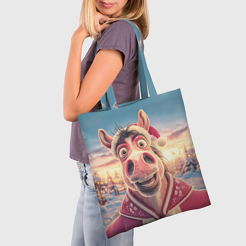 Сумка-шоппер Счастливая новогодняя лошадь / 3D-принт – фото 3