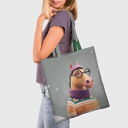 Сумка-шоппер Новогодняя лошадка хипстер / 3D-принт – фото 3