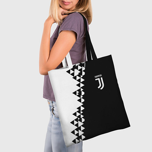 Сумка-шоппер Juventus черно белая геометрия текстура / 3D-принт – фото 3