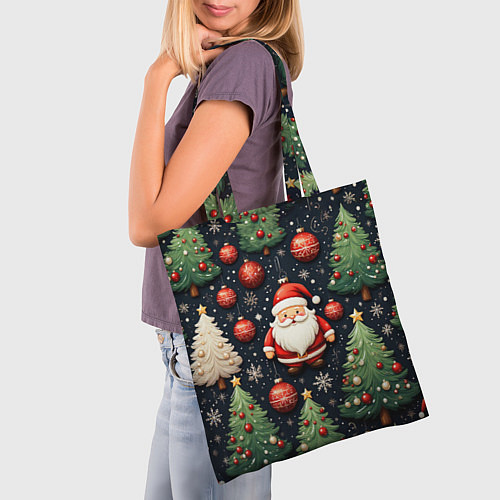 Сумка-шоппер Новый год паттерн Дед мороз / 3D-принт – фото 3