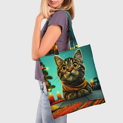 Сумка-шоппер Котик под елкой / 3D-принт – фото 3