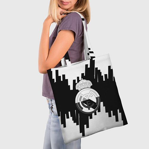 Сумка-шоппер Реал Мадрид белая геометрия / 3D-принт – фото 3