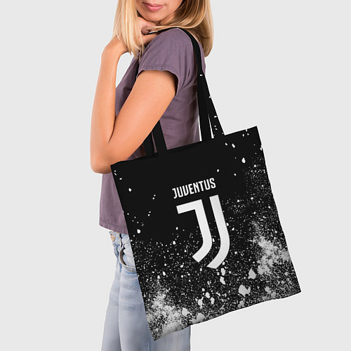Сумка-шоппер Ювентус всплеск белых красок / 3D-принт – фото 3