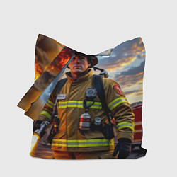 Сумка-шопер Огненный рубеж: пожарный в бою, цвет: 3D-принт