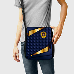 Сумка на плечо Золотой герб России на объемном синим фоне, цвет: 3D-принт — фото 2