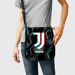 Сумка на плечо Juventus FC в стиле glitch на темном фоне, цвет: 3D-принт — фото 2