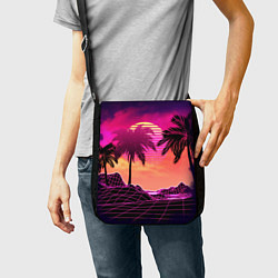 Сумка на плечо Пальмы и пляж в розовом закате ретро дизайн, цвет: 3D-принт — фото 2