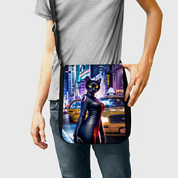 Сумка на плечо Модная чёрная кошечка в Нью-Йорке, цвет: 3D-принт — фото 2