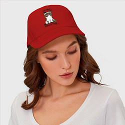 Бейсболка Ясно, понятно (грустный кот), цвет: красный — фото 2