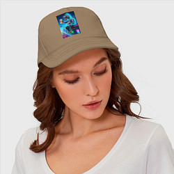 Бейсболка Чувак Дино сидит на крыше небоскрёба с кружкой пив, цвет: миндальный — фото 2