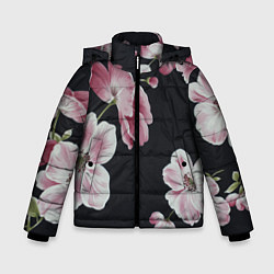 Зимняя куртка для мальчика Цветы на черном фоне