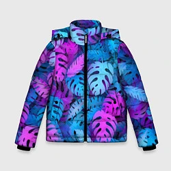 Куртка зимняя для мальчика Сине-розовые тропики, цвет: 3D-черный