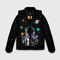 Куртка зимняя для мальчика Космический жонглер, цвет: 3D-черный