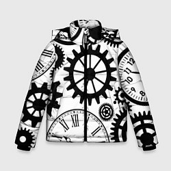 Куртка зимняя для мальчика Часы и шестеренки, цвет: 3D-черный