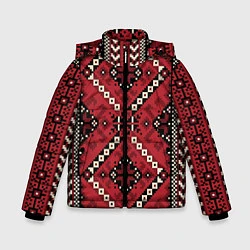 Куртка зимняя для мальчика Славянский орнамент: красный, цвет: 3D-черный